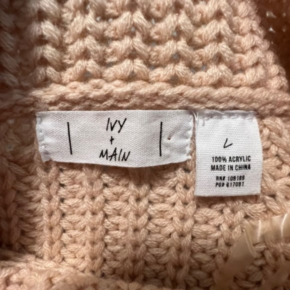 Ivy & Main Womens Tan Turtleneck Cropped Acrylic Chunky Knit Sweater Sz Large - Picture 5 of 8